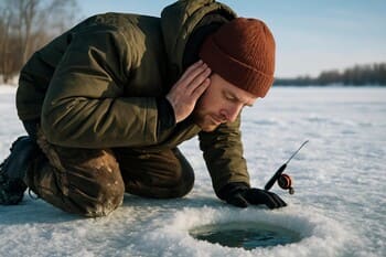 Рыболов присел, прислушиваясь к звукам льда