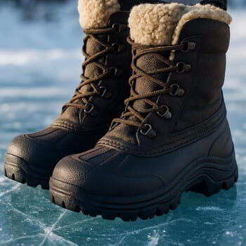 Утеплённые зимние ботинки на насте возле тропы