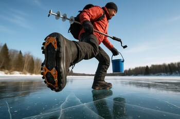 Следы ровного шага по льду на тропе маршрута