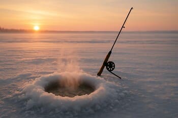 Лунка на мягком утреннем свете с тонким слоем снега вокруг