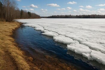Кромка льда с талыми участками у берега