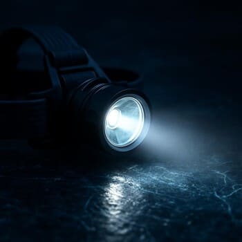 Налобный фонарь лежит на снегу возле лунки