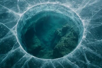 Вид на участок льда, куда тянется новая тропа