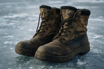 Зимние ботинки у двери и карта с отмеченным маршрутом