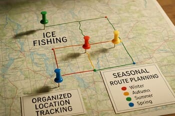 Цветные отметки и булавки на схеме зимних маршрутов