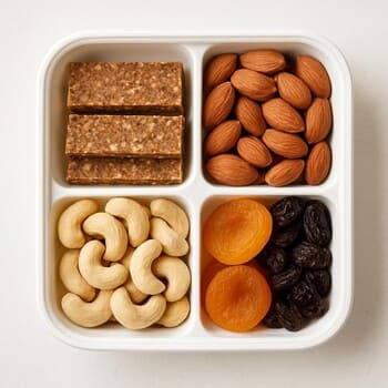 Небольшой контейнер с перекусом на ледяной поверхности