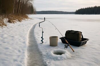 Более короткая тропа к берегу на зимнем водоёме