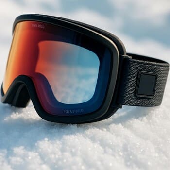 Защитные очки лежат на снежной поверхности у лунки