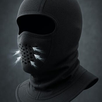 Балаклава и маска лежат на капюшоне зимней куртки